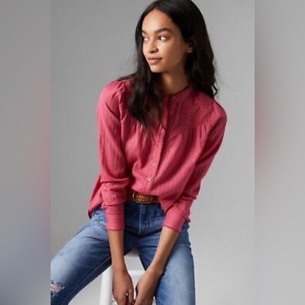 Pilcro The Victoria Lace Buttondown Rose Colored Top